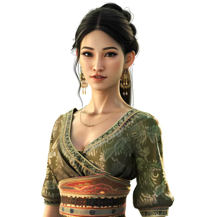 Woman in Traditional Dress with Jewelry