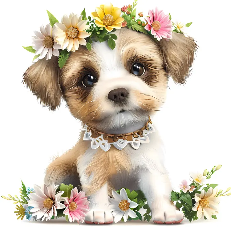 Adorable Puppy with Floral Crown