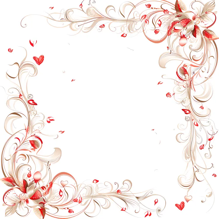 Beautiful Floral Frame with Hearts