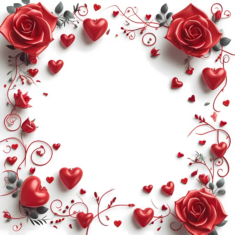 Heart Frame with Red Hearts and Roses for Valentine's Day