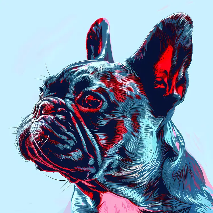 Black French Bulldog Illustration on Blue Background