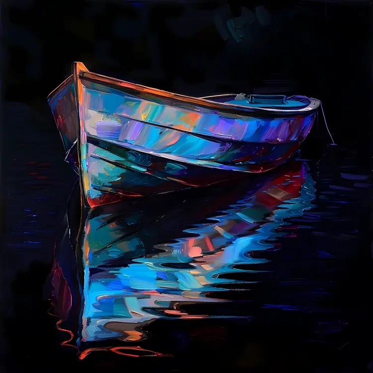 Colorful Boat with Reflection Painting