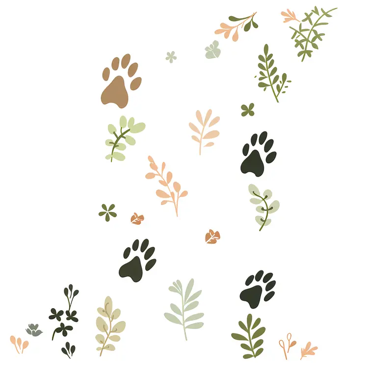Paw Prints with Botanical Elements