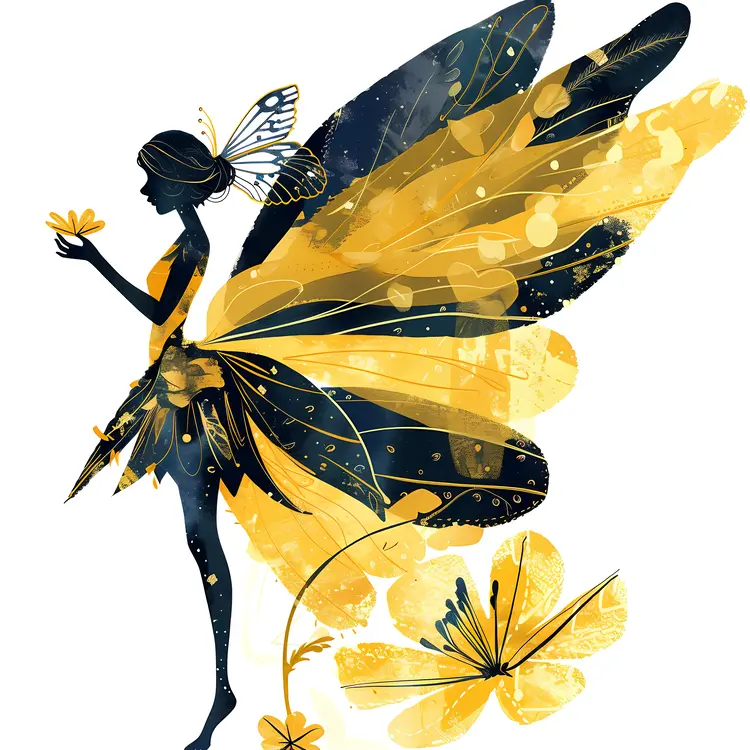 Yellow and Black Fairy Holding Flower