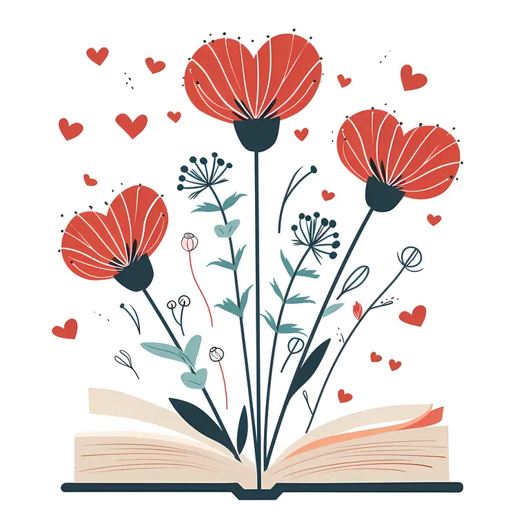 Heart Flowers and Book