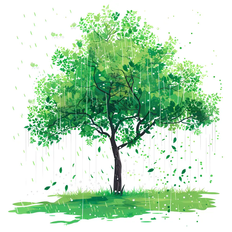 Green Tree in Rain