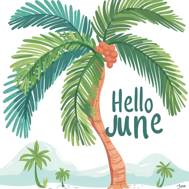 Hello June with Tropical Palm Tree