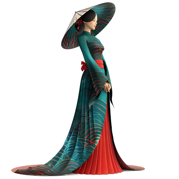 Graceful Woman in Traditional Dress with Hat