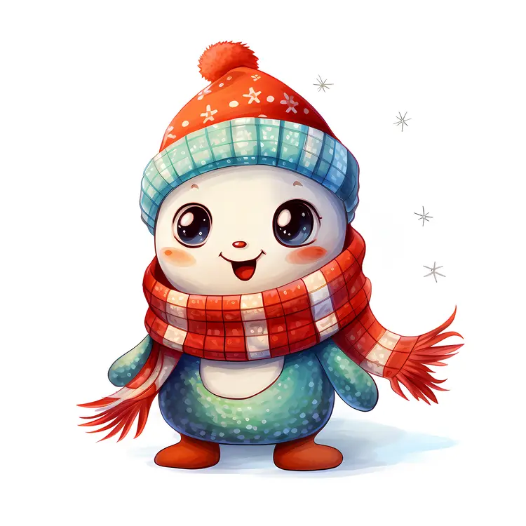 Cute Winter Character with Scarf and Hat