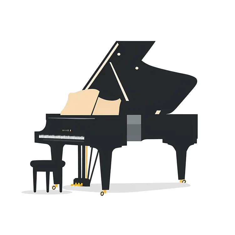 Black Grand Piano with Stool Illustration