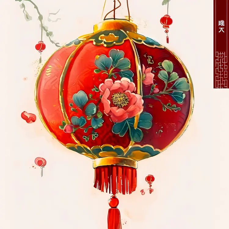 Red Lantern with Peony Design