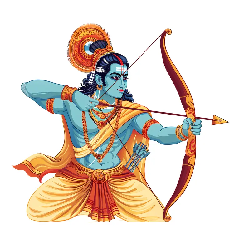 Blue-Skinned Archer in Mythological Attire