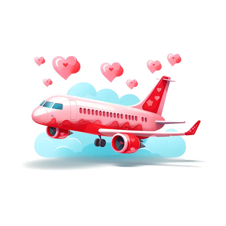 Red and Pink Airplane with Hearts for Valentine's Day
