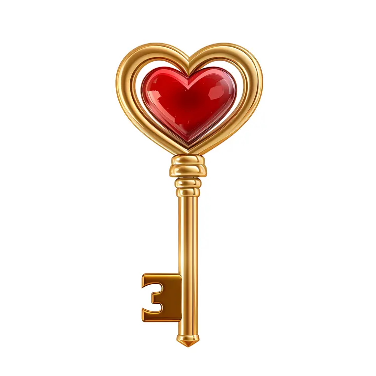 Golden Heart-shaped Key with Red Gem