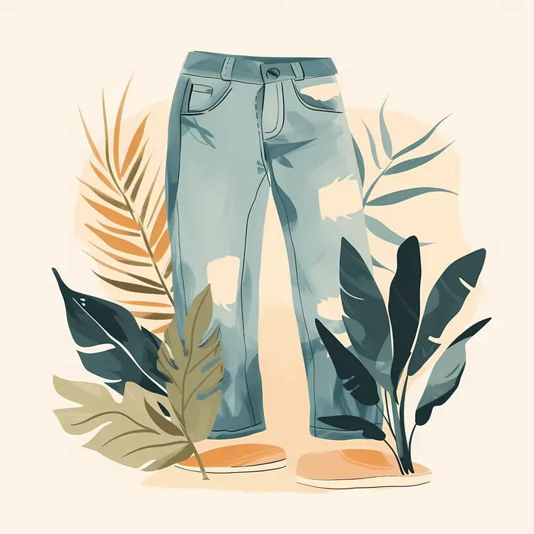 Blue Jeans with Tropical Leaves