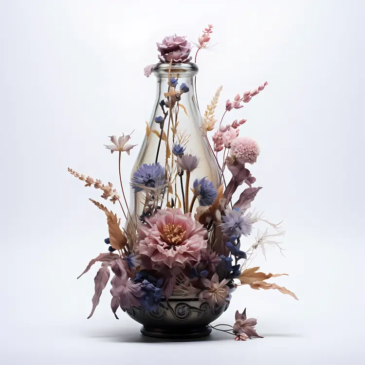 Artistic Flower Arrangement in Glass Bottle