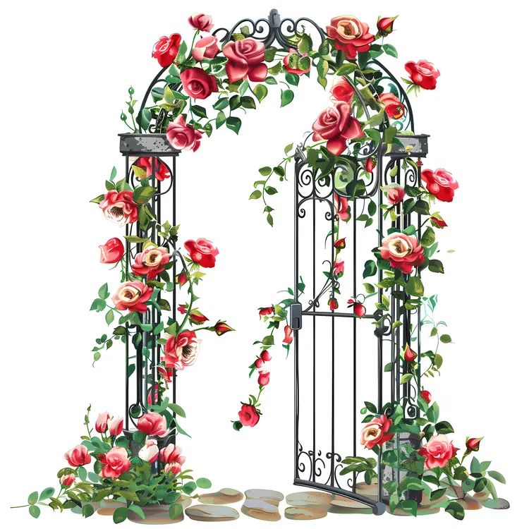 Iron Gate with Red Roses