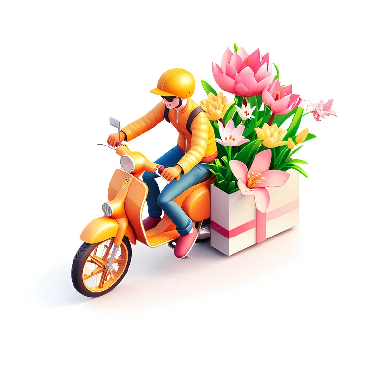 Yellow Scooter Delivering Flowers