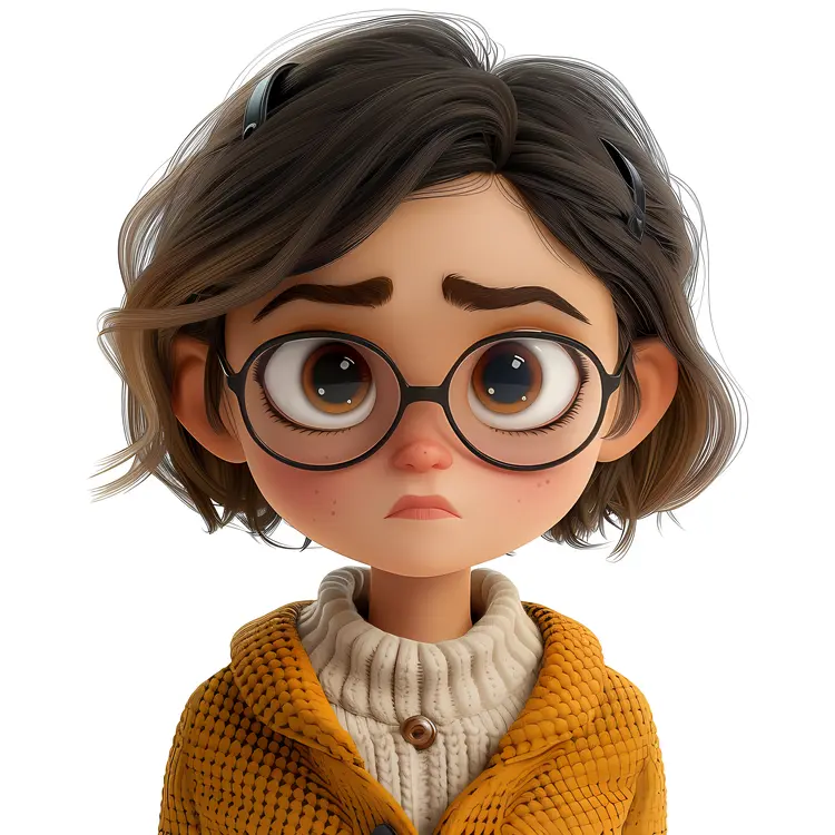 Sad Girl with Glasses in Yellow Sweater