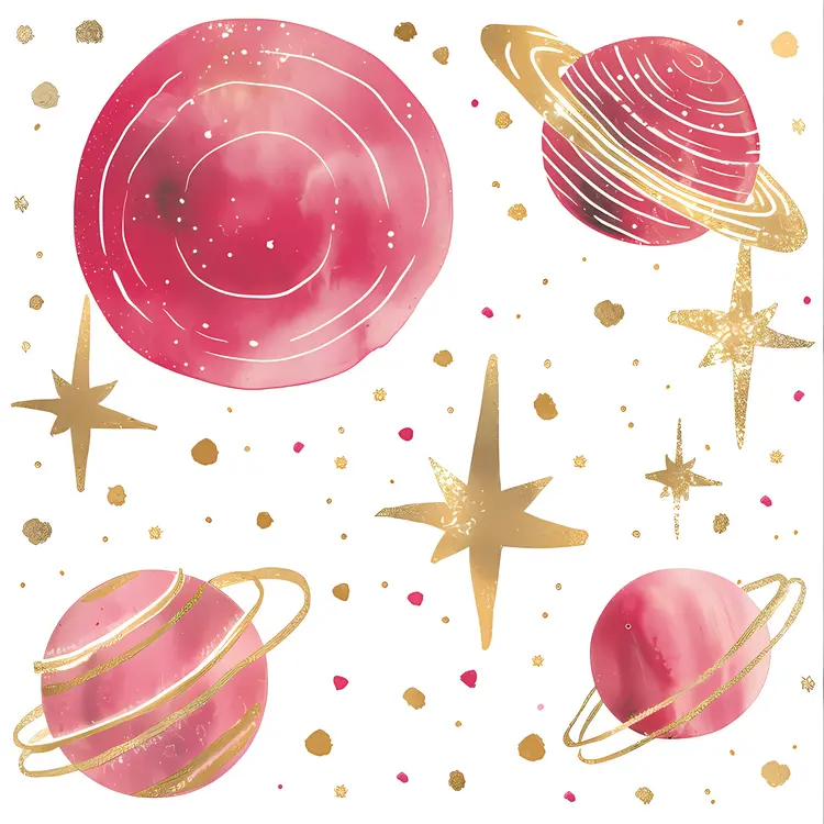 Pink Planets and Stars Doodle