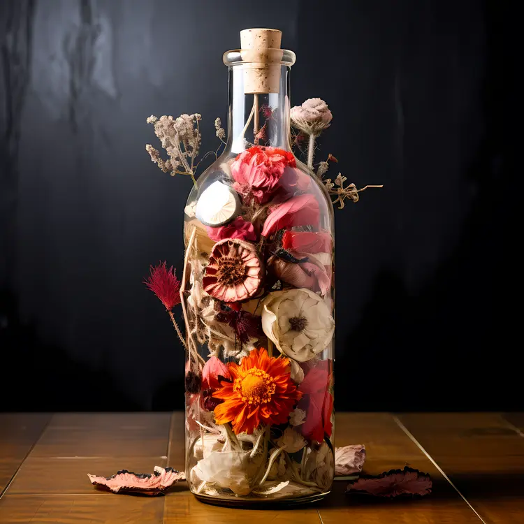 Colorful Flowers in Glass Bottle