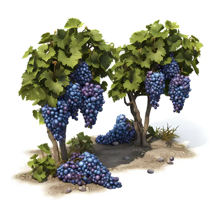 Lush Vineyard with Hanging Grapes