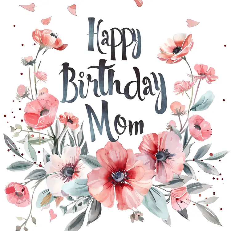 Happy Birthday Mom Card with Flowers