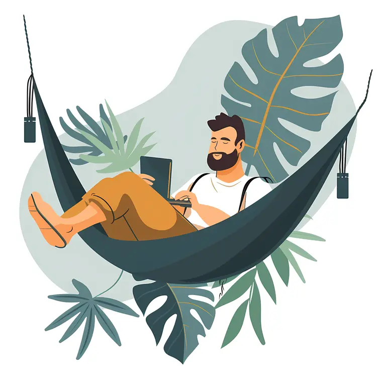 Man Working in Hammock with Laptop