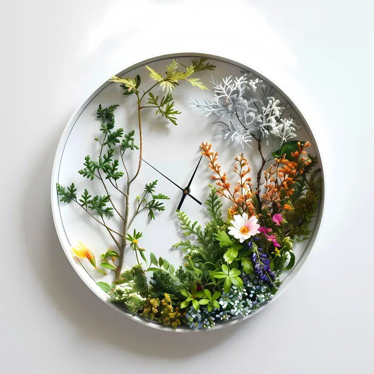 Nature-Themed Clock with Flowers and Greenery