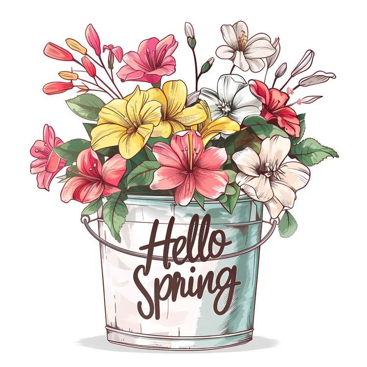 Bucket with Colorful Flowers