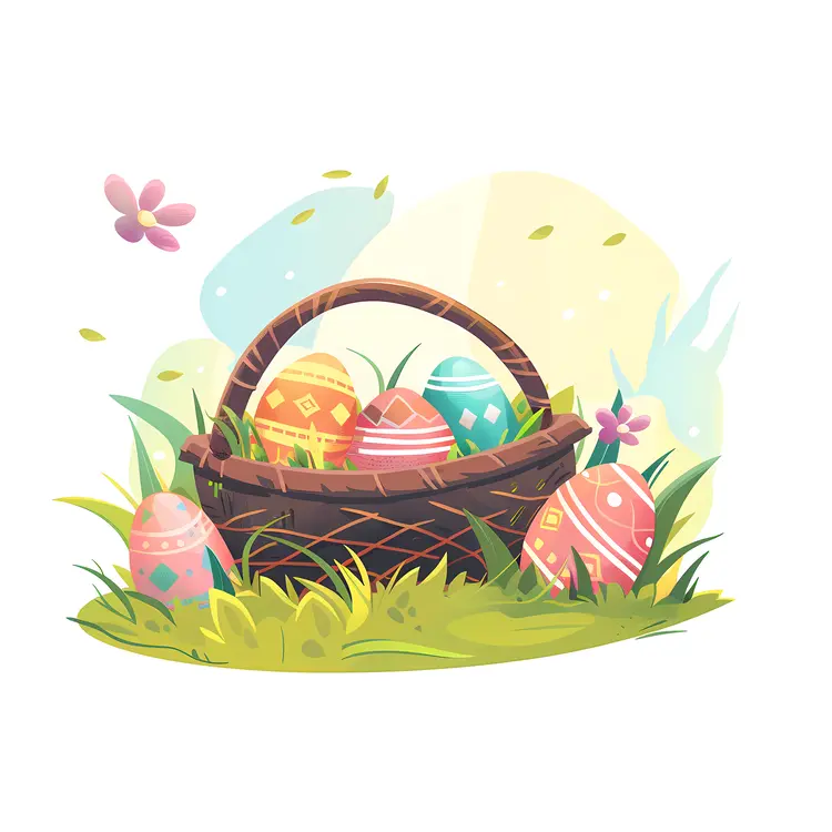 Colorful Basket of Decorated Easter Eggs