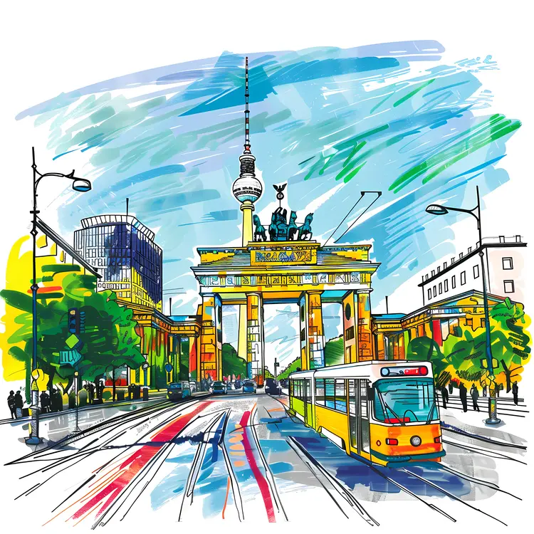 Colorful Cityscape with Landmark