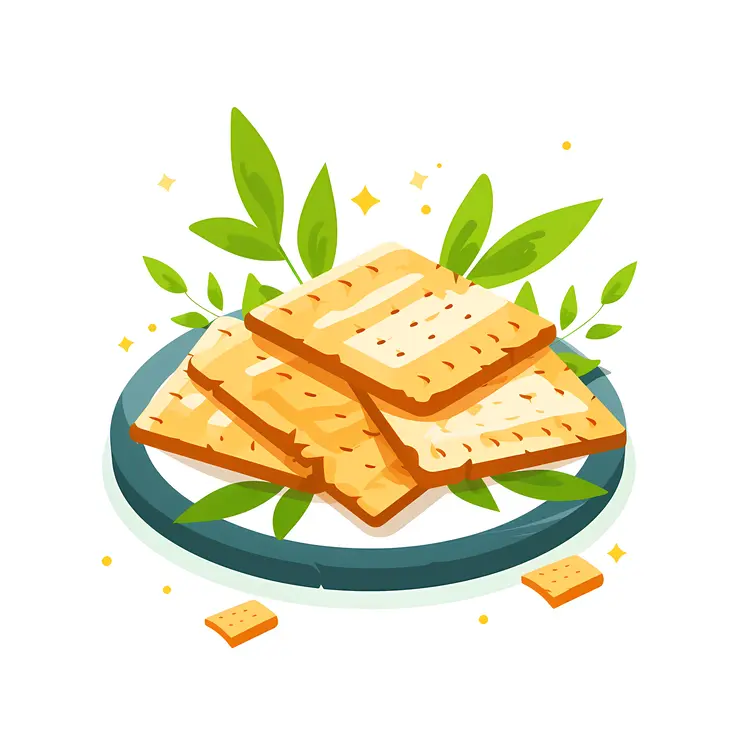 Layered Crackers on Plate Illustration
