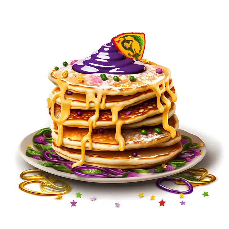 Colorful Pancakes with Syrup for Mardi Gras
