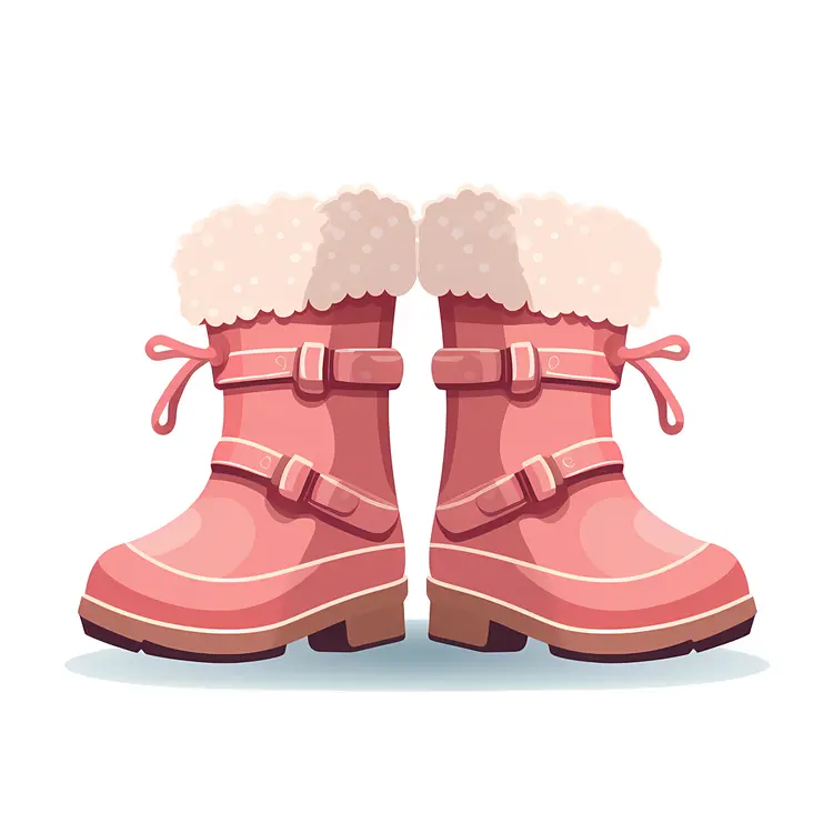 Pink Winter Boots with Double Buckle and Fur Lining