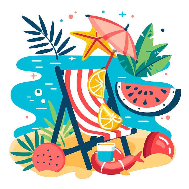 Colorful Summer Beach Scene Illustration