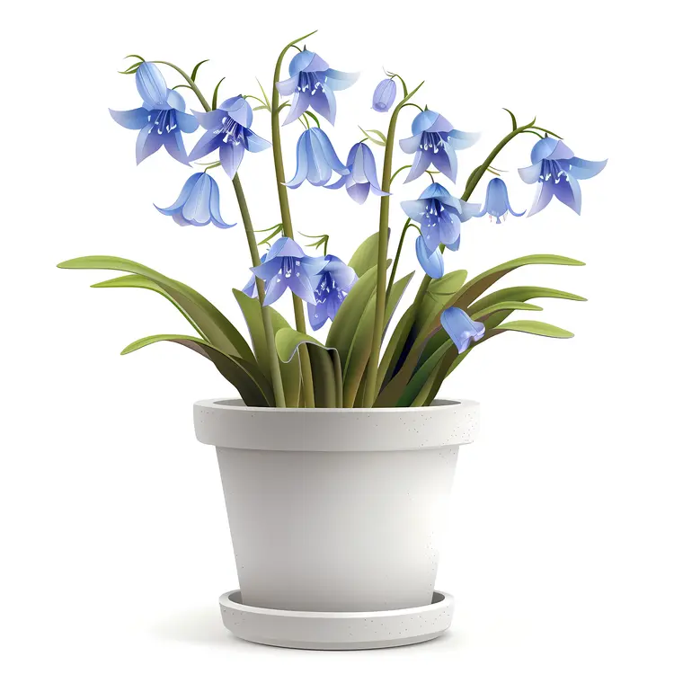 Bluebell Flowers in a White Pot