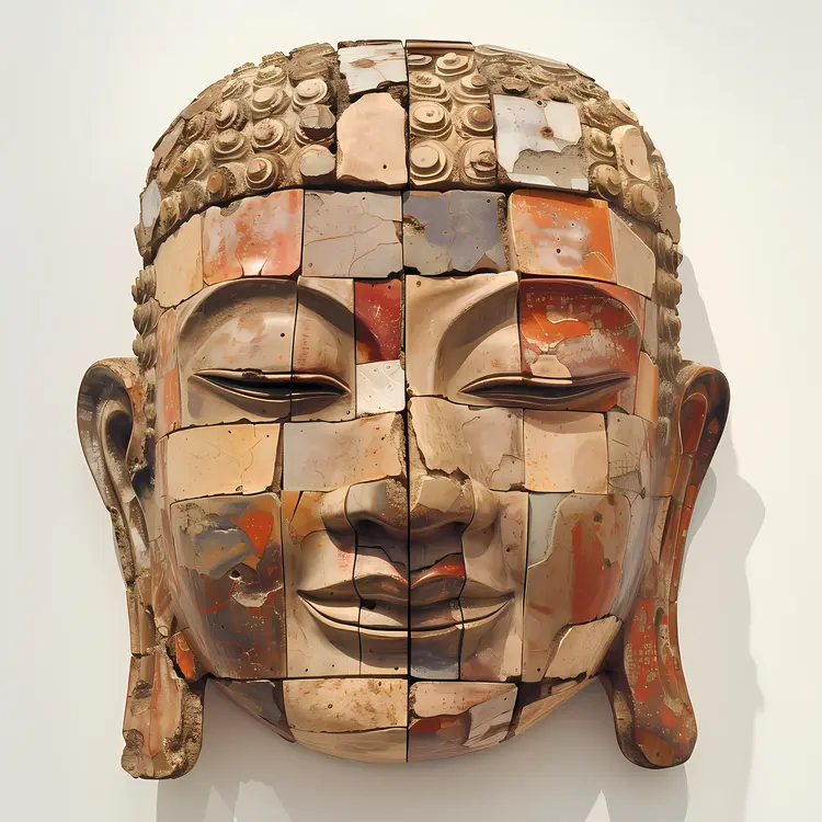 Buddha Head Sculpture in Mosaic Style