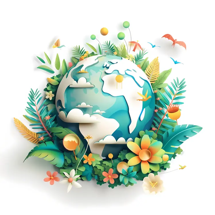 Earth Surrounded by Flowers and Leaves