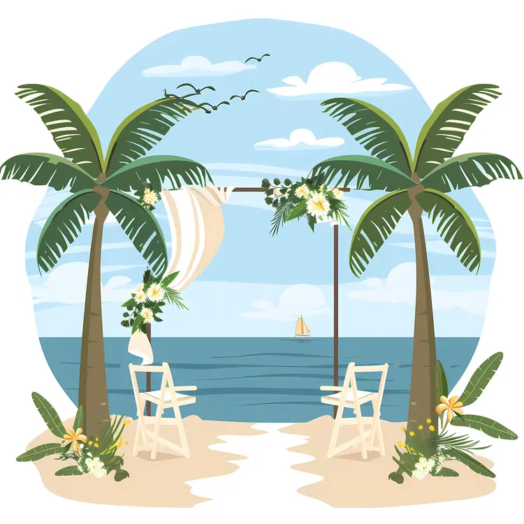 Relaxing Beach Chairs with Palm Trees