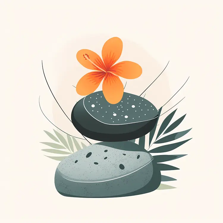 Zen Stones with Flowers and Leaves