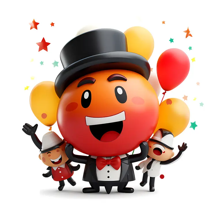 Smiling Balloon with Top Hat and Balloons
