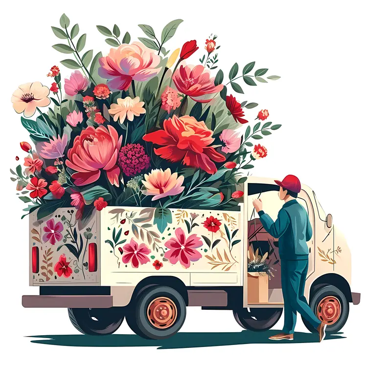 Flower Delivery Truck with Colorful Flower Arrangement