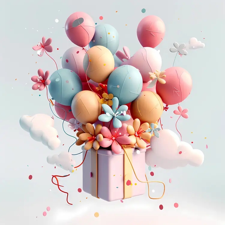 Colorful Balloons and Gift Box for Celebration