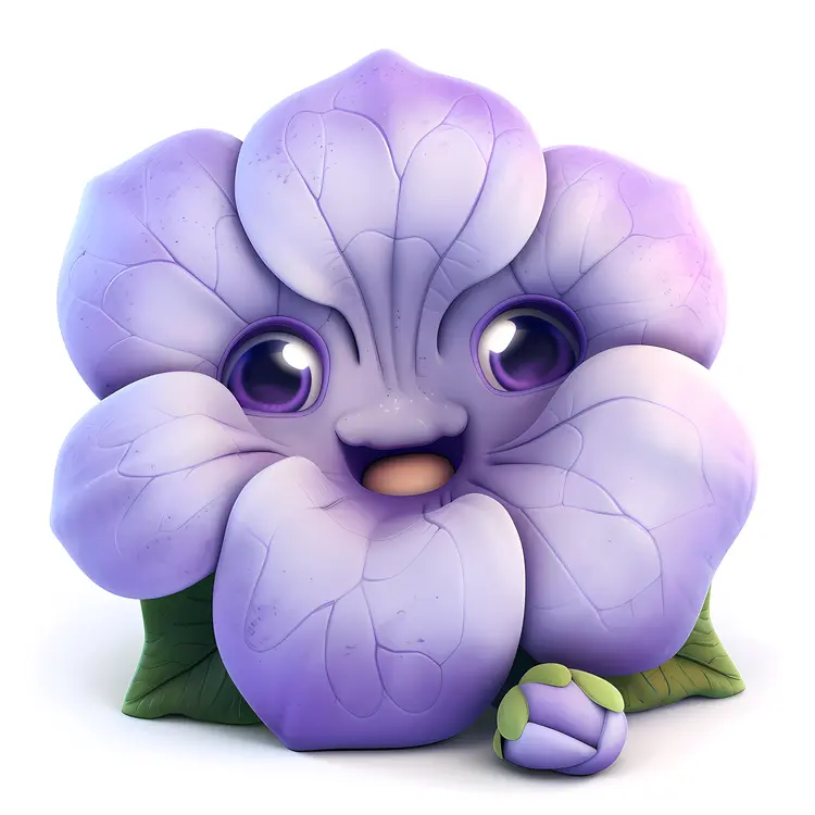 Purple Flower Character with a Smile