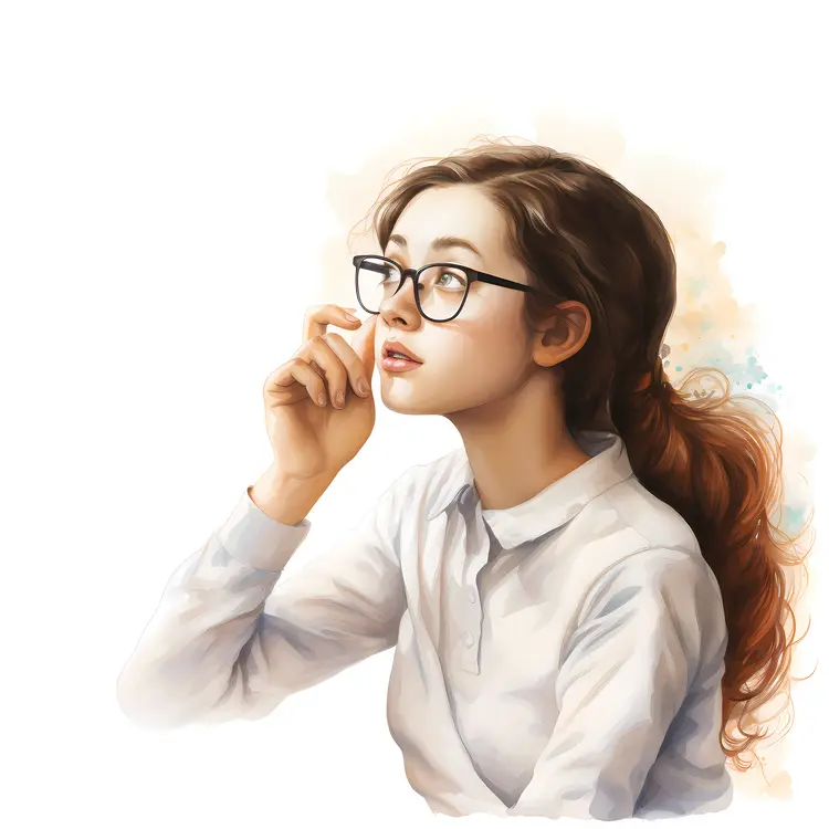 Thoughtful Woman with Glasses Illustration
