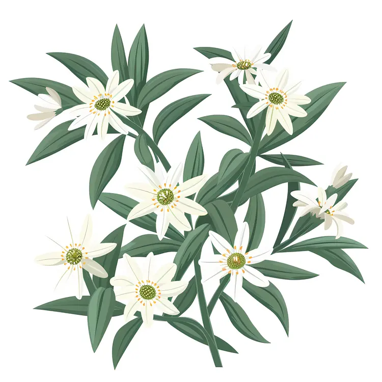 Beautiful White Flowers with Green Leaves