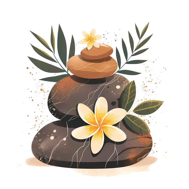 Zen Stacked Stones with Yellow Flowers