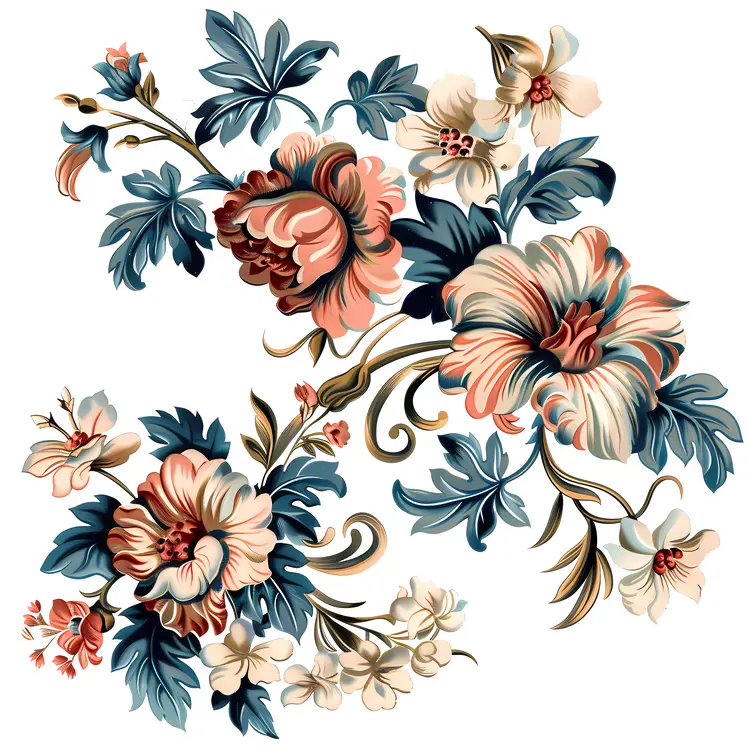 Vintage Floral Pattern with Flowers and Leaves