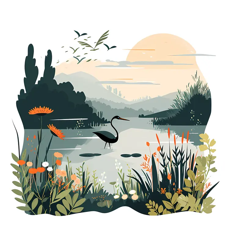 Bird by the Lake at Sunset